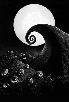 a black and white image of a halloween scene