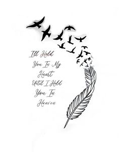 a black and white drawing of birds flying in the sky with a poem written on it