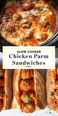 slow cooker chicken parm sandwiches with text overlay