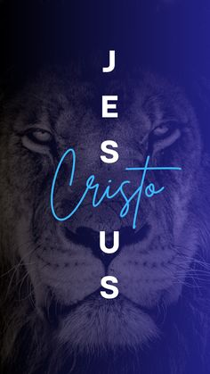 a lion with the words jesus cristoo on it's face in blue