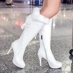 Trendy Fashion Womens Fur Trim Platform Knee High Boots Warm Shoes High Heels Stiletto Winter, winter shoes Women's Winter Boots, Knee High Boots Winter, Autumn Shoes Women, Autumn Shoes, Boots Thick, Basic Boots, Winter Leather Boots, Zipper Boots, Winter Boots Women