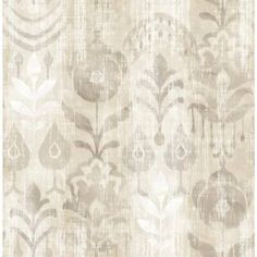 a beige and white wallpaper with floral designs on the outside, in shades of grey