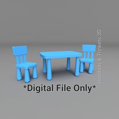 two children's chairs and table are shown with the text digital file only on it