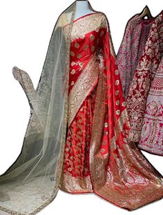 Banarasi Bridal Saree, Red Banarasi Silk Saree, Banarasi Silk Saree, Zari Work, Net Dupatta, Bride To Be, Bridal Saree, Bright Red, Pure Silk