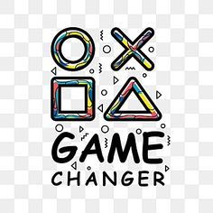 the game changer logo is shown in black and white, with colorful letters that spell out