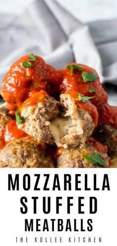 the meatballs are piled on top of each other with sauce and parmesan cheese