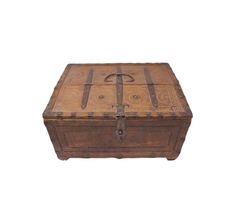 an old wooden box is shown on a white background