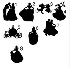 the silhouettes of princess and prince are shown in black on a white background with numbers