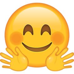 a yellow emoticive smiley face with two hands on it's chest and eyes closed