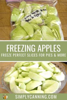 two bags filled with sliced apples on top of a wooden table