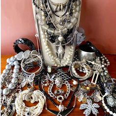 Vintage 90’s Jewelry Lot! Runway! Silver Super Cute!. Vintage 90’s Jewelry Lot! Runway! Really Fun Chunky Jewelry Lot ! Great Vintage Lot! All Wearable And In Very Nice Shape. Might Be Missing A Rhinestone Or Show Some Wear, But Overall Very Nice! Some Very Nice Items! Robert Rose, Monet, Avon More Chunky Jewelry, Upcycled Jewelry, Womens Jewelry Necklace, Vintage Jewelry, Silver Tone, Black And Grey, Jewelry Necklaces, Super Cute, Women Jewelry