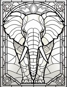 an elephant is depicted in a stained glass window