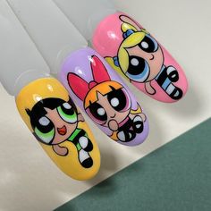 Cartoon Nail Designs, Character Nails, Disney Acrylic Nails, Girls Nail Designs, Quick Nail Art, Pop Art Nails, Animal Nail Art, Art Deco Nails