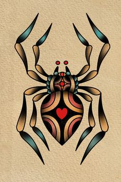 a drawing of a spider with hearts on it's back