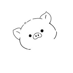 a black and white drawing of a pig's head with one eye open on a white background