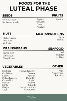 You may not always feel your best when you are in your luteal phase. Eating foods from this list during your luteal phase can help you feel more energized, well nourished and refreshed! Eating For Luteal Phase, What To Eat In Luteal Phase, Food For Luteal Phase, Food Luteal Phase, What To Eat During Luteal Phase, Luteal Phase Shopping List, Luteal Phase Skin Care, How To Lengthen Luteal Phase, Foods To Eat During Luteal Phase