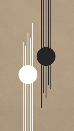 an abstract poster with black and white lines coming out of the center, in front of a brown background