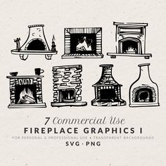 the fireplace graphics are hand drawn and ready to be used in your project or design