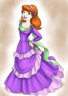 a drawing of a woman in a purple dress