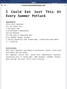 an iphone screen with the text i could eat just this at every summer potluck