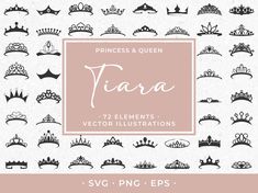 Tiara Silhouette, Princess Tiara Tattoo, Princess Crown Clipart, Tiara Decal, Tiara Tattoo, Crown Svg Queen, Disney Proncess Svg, Crown Wall Decor, Crown Silhouette