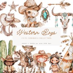 watercolor western boys clipart collection