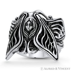 The featured ring is cast in oxidized .925 sterling silver and showcases a finely-crafted moth centerpiece finished with a classic flat band. Your purchase will include a 30-Day Exchange or Money-Back Guarantee & Free US Shipping. Please email us for more details regarding this listing. Size: 6.  Color: Metal Type.  Gender: unisex.  Age Group: adult. Pandora Purple, Gold Heart Ring, White Opal Ring, Turquoise Ring Silver, Silver Wedding Rings, Goth Punk, Purple Stones, Size 10 Rings, Vintage Diamond