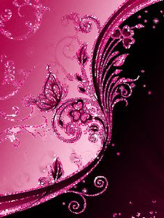 an abstract pink background with swirls and flowers on it's side, in the middle