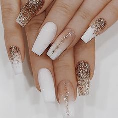 White And Gold Nails, Matte White Nails, French Fade, Nails With Glitter, White Nail Art, Instagram White, White Nail Designs, White French, Nail Designs Glitter