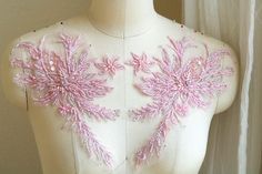 A259c Pink Handmade Beaded Lace Appliqués, 3D Lace Patch Mirrored Pair for Lyrical Dancing Costume Lace Applique Prom Dress by LaceLoveLife on Etsy