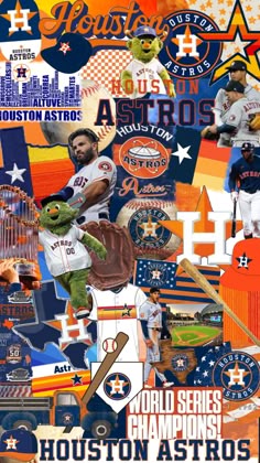 houston astros collage with the team's mascot and other sports related items on it