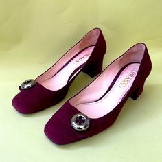 Classy And Elegant Burgundy Vintage Prada Leather Shoes With Exclusive Silver Decor In Front. Great Vintage Condition, Some Discoloration Inside The Shoes. Buttery Soft And Smooth Brushed Suede. Lightweight And Comfortable. European Size Is 39. Feels Like Size 9. Length From Toe To Heel Is 10”. Heel Height Is 2”. Suede Leather Shoes, Silver Decor, Prada Leather, Suede Leather, Leather Shoes, Shoes Women Heels, Prada, Heel Height, Shoes Heels