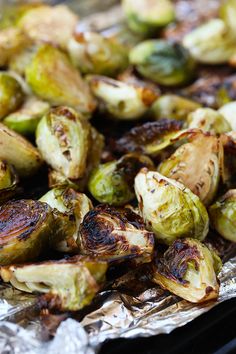 brussel sprouts on the grill with text overlay