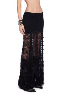 cuz you are made of stardust. This maxi skirt has a sheer lace construction with a smocked hip, ruffled lace detailing throughout, and an elastic waistband. Shakira Concert, Black Lace Maxi Skirt, Long Lace Skirt, Current Mood Clothing, Made Of Stardust, Lace Maxi Skirt, Black Lace Skirt, Maxi Lace Skirt, Pride Outfit