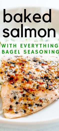 the cover of baked salmon with everything bagel seasoning