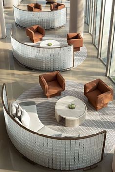 the circular seating area is designed to look like it could be in an office building