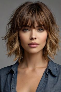 Vibrant Medium-Length Hairstyles with Bangs Messy Bob With Fringe, Messy Bob With Bangs, Bob With Fringe, Shaggy Bob, Haircut With Bangs, Bob Haircut With Bangs, Messy Short Hair, Bob With Bangs