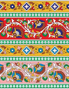 Border Print Design, Pichwai Border Design, Painting Borders Designs, Madhubani Painting Border Design, Kalamkari Painting Kalamkari Painting Design, Border Painting Design, Floral Border Design Pattern