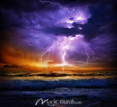 a purple and orange storm over the ocean