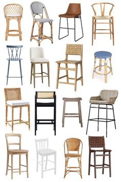 many different types of chairs and stools