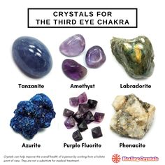 Crystal Suggestions and our team's top picks for the Third Eye Chakra! Third Eye Crystals, The 3rd Eye, The Third Eye Chakra, 3rd Eye Chakra, Crystal Healing Chart, Healing Gemstone Bracelets, The Third Eye