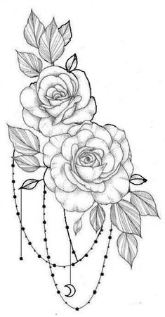 a drawing of three roses on a white background