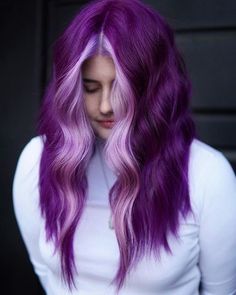 Purple Hair With Blue Money Piece, Purple Hair Lavender Money Piece, Purple Hair With Light Purple Money Piece, Pastel Purple Money Piece Hair, Purple Hair With Lavender Front Pieces, Purple And Lilac Hair, Medium Length Colored Hair, Long Hair Color Ideas Unique, Red Hair With Purple Money Piece