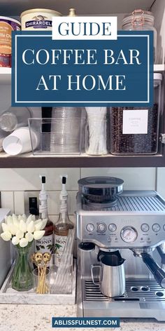 the coffee bar at home is organized and ready to be used