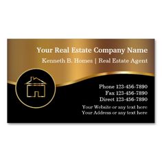 a gold and black business card for real estate agent