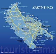 a map of zakynthos with all the roads and major cities in blue