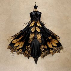 a dress made out of black and gold butterflies