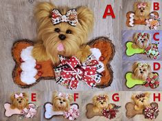 a collage of photos showing different types of dogs with bows