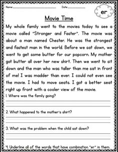 the movie time worksheet for students to learn how to read and understand what they are