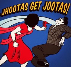 a man and woman are dancing together with the caption, jhootas get jotass